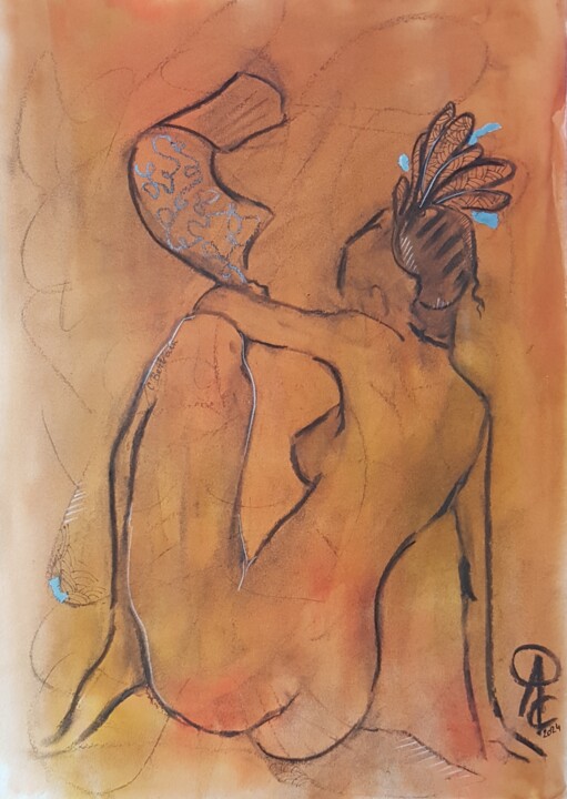 Painting titled "Woman in creation" by Carine Berbain, Original Artwork, Ink