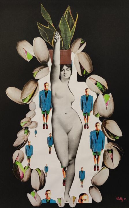 Collages intitulée "Pistache et cacahuè…" par Carine Capelle (Nelly), Œuvre d'art originale, Collages Monté sur Panneau de b…