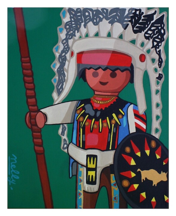 Painting titled "L'indien" by Carine Capelle (Nelly), Original Artwork, Acrylic Mounted on Wood Stretcher frame