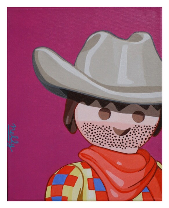 Malerei mit dem Titel "Le cowboy" von Carine Capelle (Nelly), Original-Kunstwerk, Acryl Auf Keilrahmen aus Holz montiert