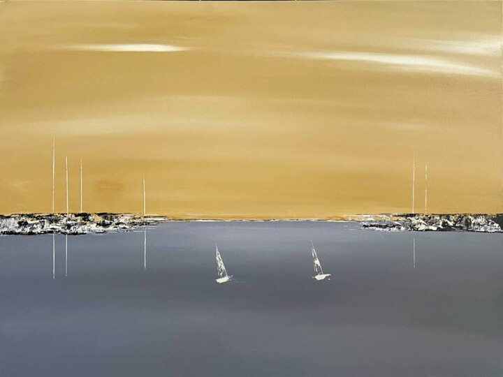 Pintura titulada "Horizon doré" por Carine Laval, Obra de arte original, Acrílico Montado en Bastidor de camilla de madera