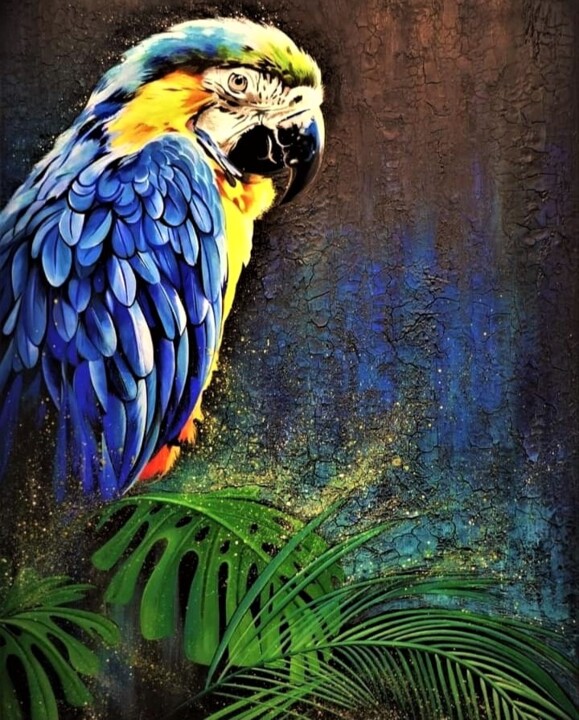 Malerei mit dem Titel "Pluie tropicale" von Carine Ricard, Original-Kunstwerk, Acryl
