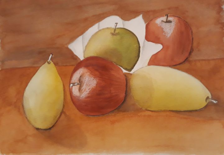 Painting titled "Nature morte.jpg" by Carine Perez, Original Artwork, Watercolor Mounted on Wood Stretcher frame