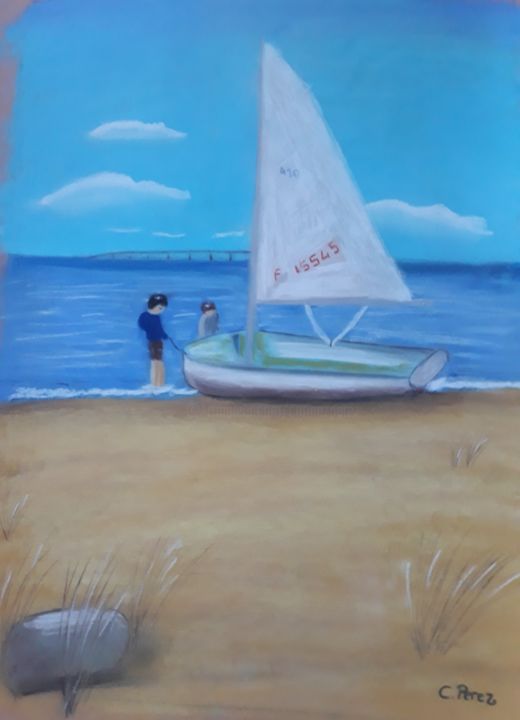 Painting titled "Vacances" by Carine Perez, Original Artwork, Pastel