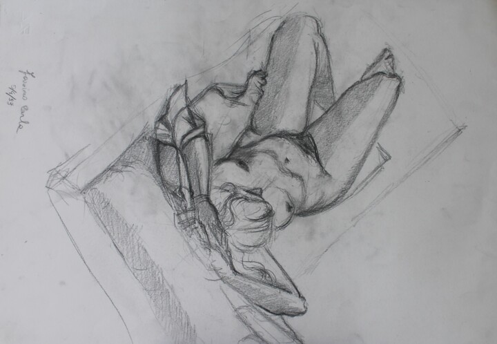 Drawing titled "Nudo visto dall'alto" by Carla Favoino, Original Artwork, Charcoal
