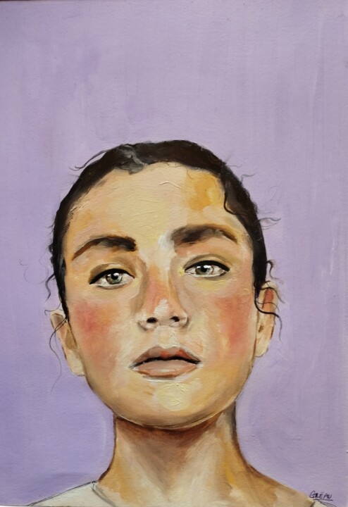 Painting titled "Adèle" by Carla Gréau, Original Artwork, Oil Mounted on Cardboard