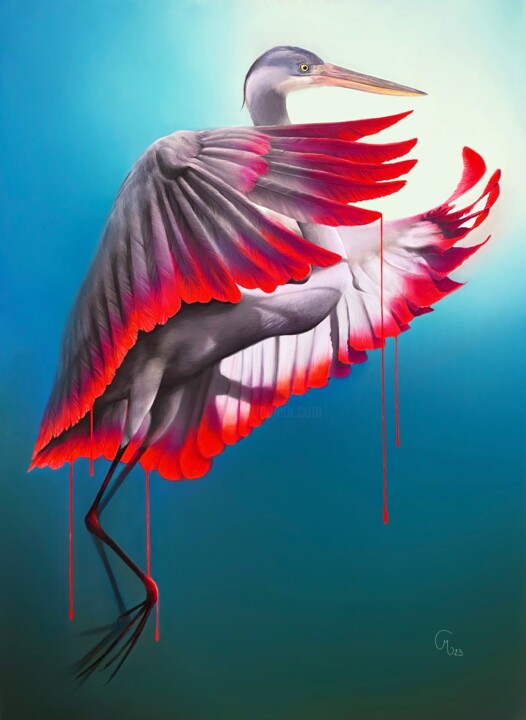 Картина под названием "L’envol rouge" - Carla Moretti, Подлинное произведение искусства, Пастель