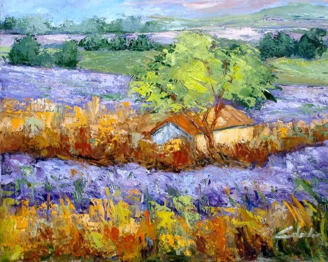 Pittura intitolato "Inebriata di lavanda" da Colombo, Opera d'arte originale, Olio