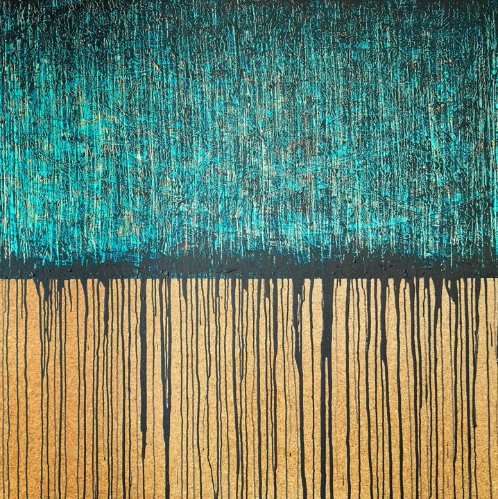 绘画 标题为“Blue No. 3 (On Cork)” 由Carla Sá Fernandes, 原创艺术品, 丙烯 安装在木质担架架上