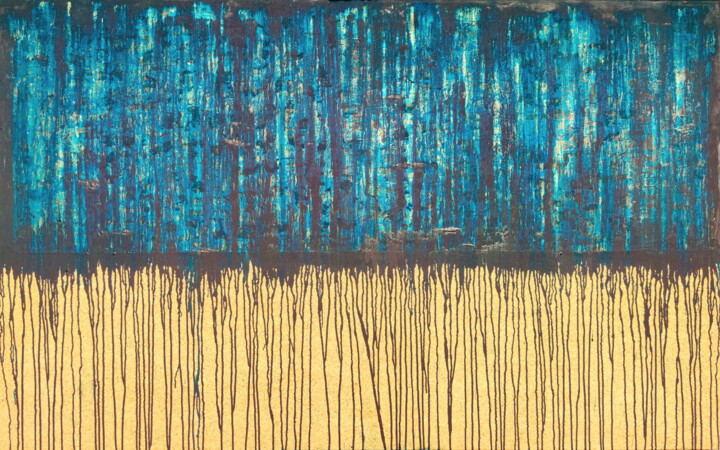 Painting titled "Blue No. 5" by Carla Sá Fernandes, Original Artwork, Oil Mounted on Wood Stretcher frame
