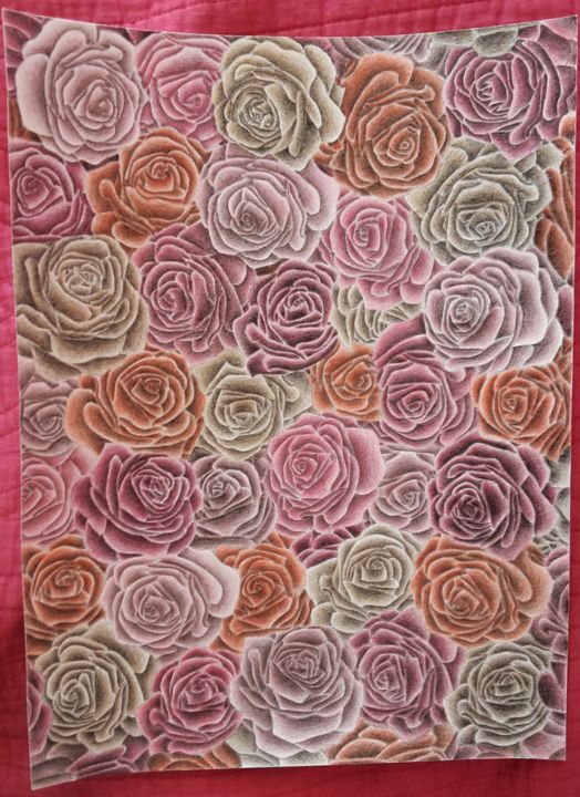Dessin intitulée "Roses" par Carla Sekelsky, Œuvre d'art originale, Crayon