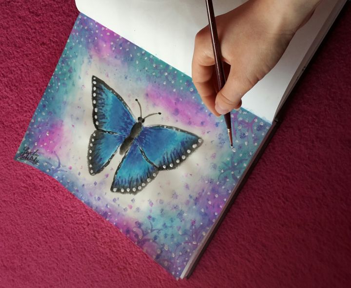 Pintura intitulada "Papillon bleu" por Carla Sekelsky, Obras de arte originais, Acrílico