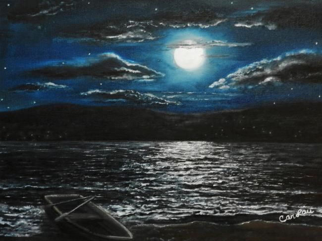 Painting titled "Clair de lune" by Carlau, Original Artwork, Oil