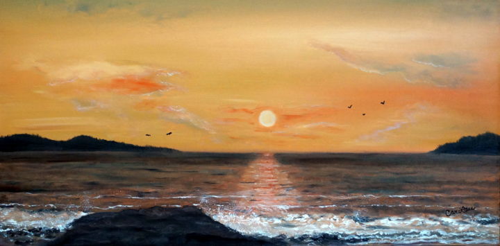 Painting titled "couché de soleil de…" by Carlau, Original Artwork