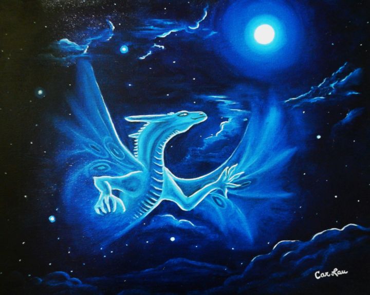 Peinture intitulée "Daue le dragon" par Carlau, Œuvre d'art originale, Huile