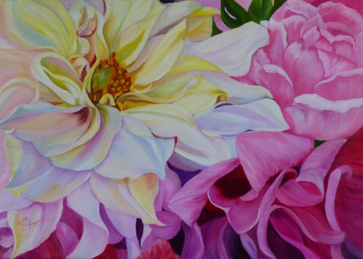 Peinture intitulée "Dahlia1" par Carline, Œuvre d'art originale, Huile