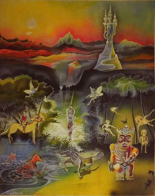 Peinture intitulée "la forêt enchantée" par Carlito, Œuvre d'art originale