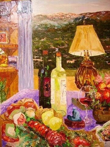 Painting titled "Wine Porcini and Lo…" by Carlo Gislimberti, Original Artwork, Oil