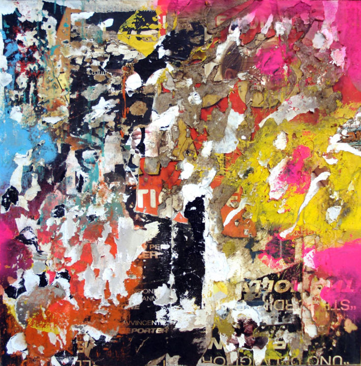 Collagen mit dem Titel "Rue de Rennes" von Carlo Inglese, Original-Kunstwerk, Sprühfarbe