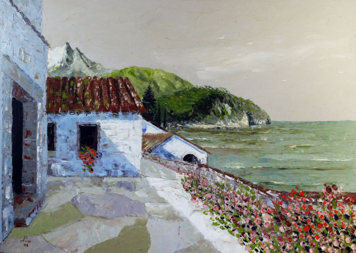 Pittura intitolato "Riviera ligure" da Carlo R. Pisano, Opera d'arte originale, Olio