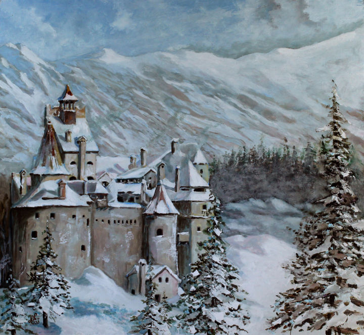Pittura intitolato "Castello di Bran" da Carlo R. Pisano, Opera d'arte originale, Olio