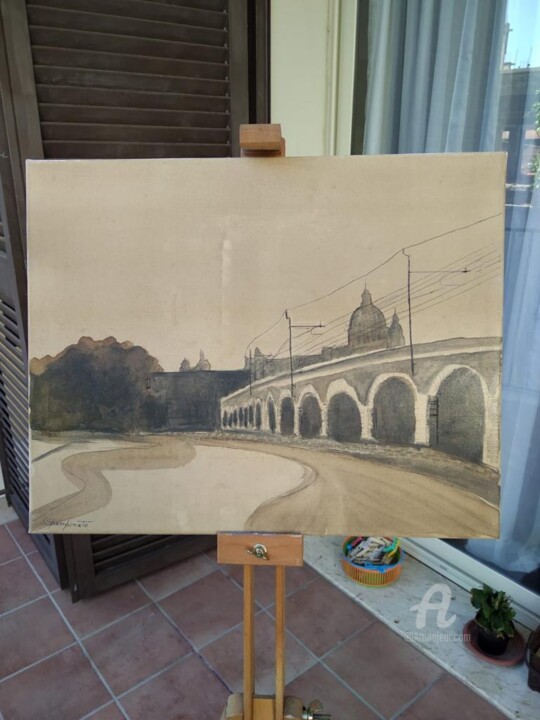 Painting titled "Archi della Marina" by Carlo Spampinato, Original Artwork, Graphite Mounted on Wood Stretcher frame