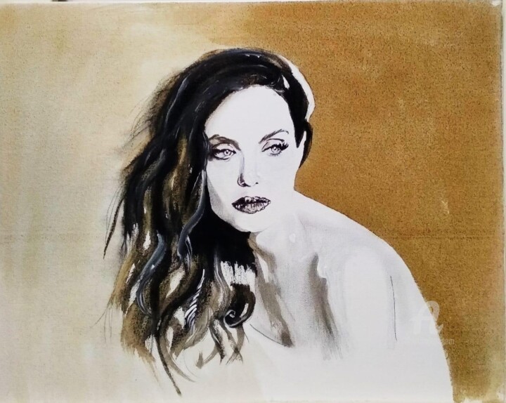Schilderij getiteld "Jolie" door Carlo Spampinato, Origineel Kunstwerk, Grafiet