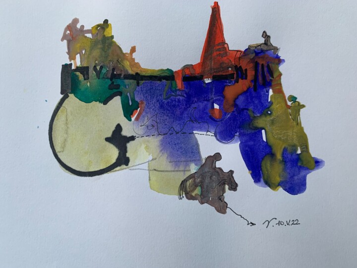 Pintura intitulada "Creativity 3" por Carlo Vercelli, Obras de arte originais, Aquarela