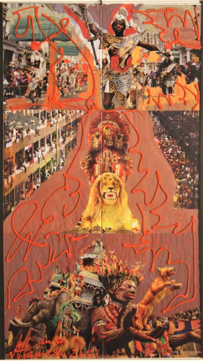 Collages intitolato "carnevale 👙🩱⚖📽✂" da Carlo Maniero, Opera d'arte originale, Acrilico Montato su Altro pannello rigido