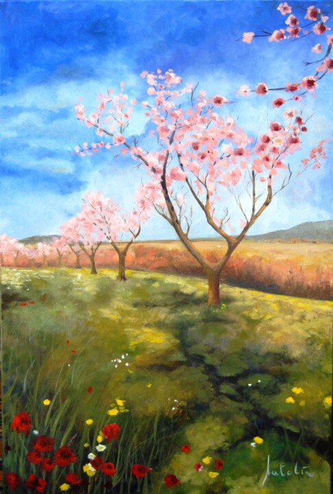 Pintura titulada "campo de almendros" por Carlos Antolin, Obra de arte original, Oleo Montado en artwork_cat.