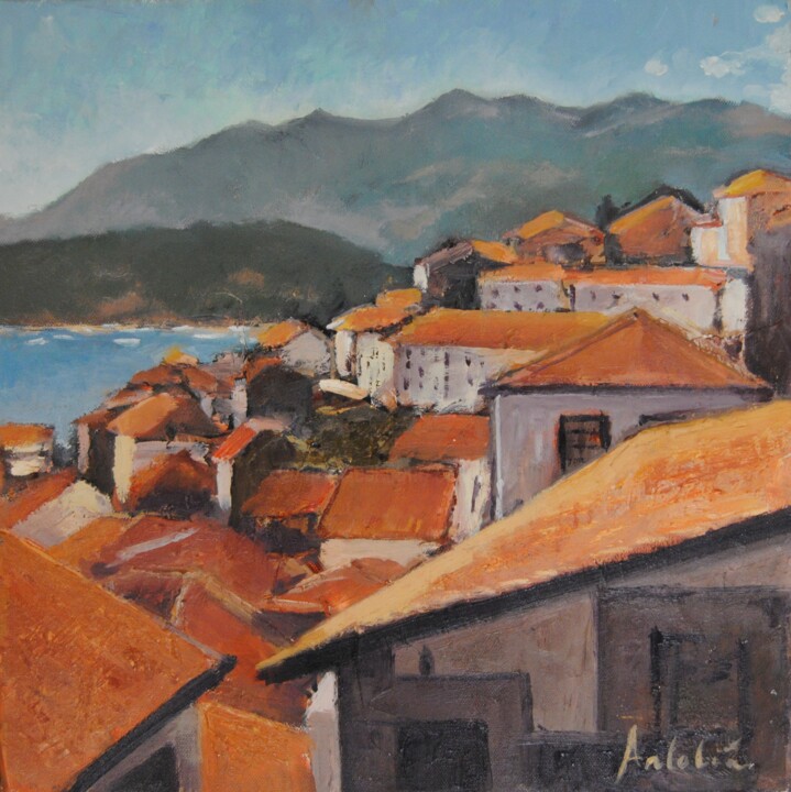 Painting titled "de paseo por lastres" by Carlos Antolin, Original Artwork, Oil