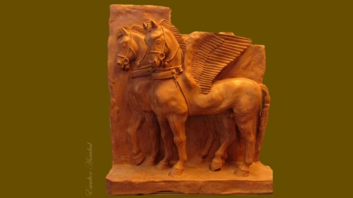 Sculptuur getiteld "caballos alados mit…" door Carlos Arrabal, Origineel Kunstwerk, Terra cotta