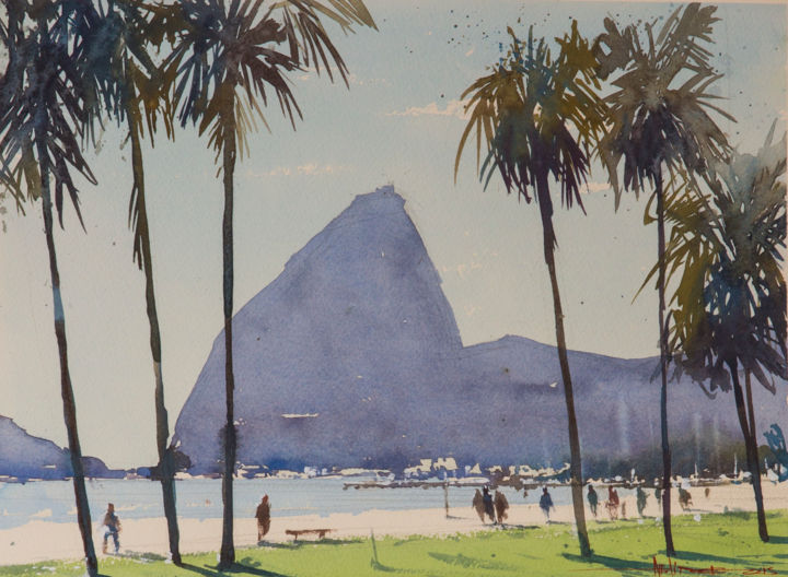 Peinture intitulée ""Aterro do Flamengo…" par Carlos Avelino, Œuvre d'art originale, Aquarelle