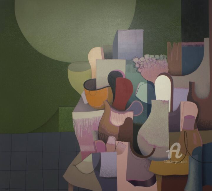 Картина под названием "Green Room" - Carlos Blanco Artero, Подлинное произведение искусства, Масло