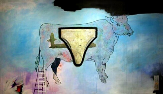 Painting titled "Les culottes de mon…" by Carlos David, Original Artwork, Acrylic Mounted on Wood Stretcher frame
