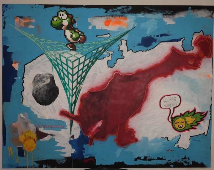 Ζωγραφική με τίτλο "Chicxulub Asteroid" από Carlos Gonzalez, Αυθεντικά έργα τέχνης, Λάδι Τοποθετήθηκε στο Ξύλινο φορείο σκελ…