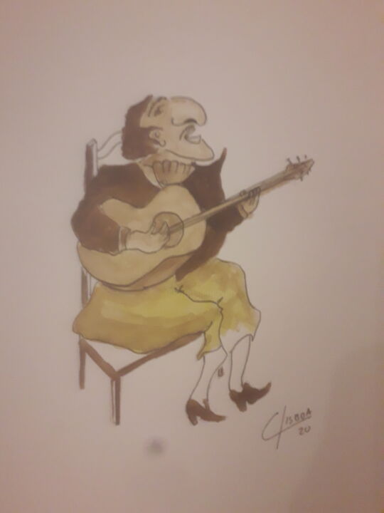 Peinture intitulée "Guitarista" par Carlos Lisboa, Œuvre d'art originale, Aquarelle