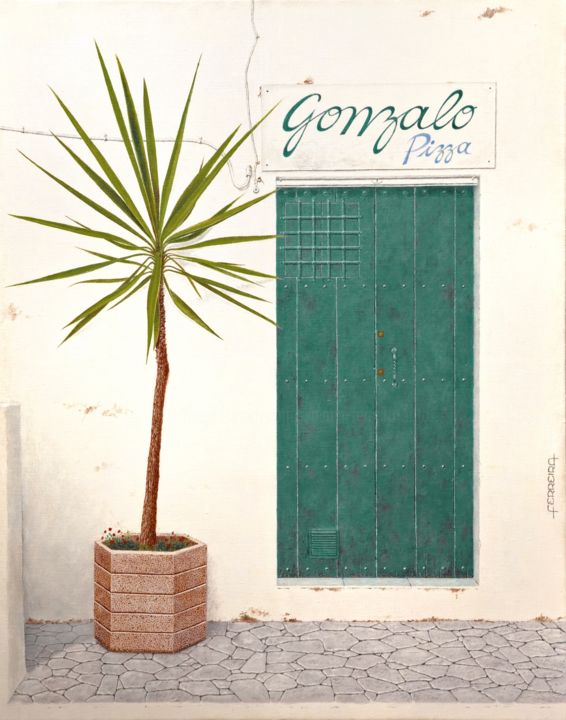 Pintura intitulada "Ibiza green door" por Carlos María Ferreira Soto, Obras de arte originais, Óleo