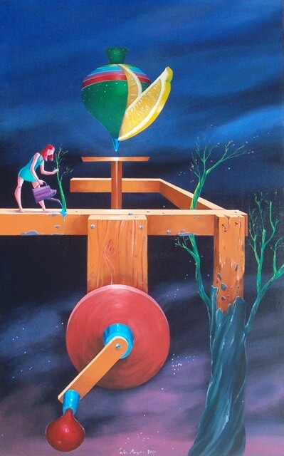 Картина под названием "Spinning tops Rosie" - Carlos Marques, Подлинное произведение искусства