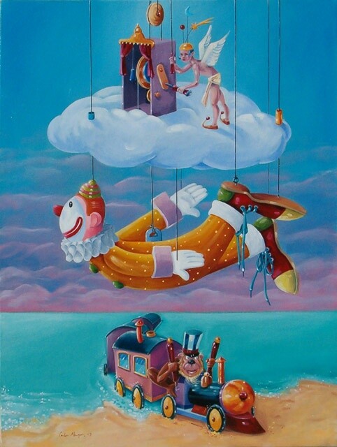 Картина под названием "The angel the clown…" - Carlos Marques, Подлинное произведение искусства, Масло