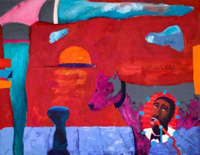 Pintura titulada "Perreando en el mue…" por Carlos Nadal, Obra de arte original, Oleo