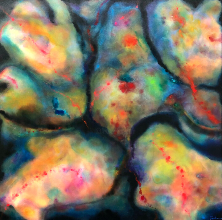 Painting titled "Nebulas 2" by Carlos Pequito, Original Artwork, Acrylic Mounted on Wood Stretcher frame