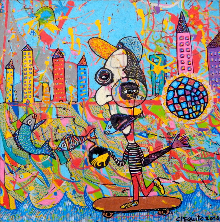 Картина под названием "Skater boy" - Carlos Pequito, Подлинное произведение искусства, Акрил
