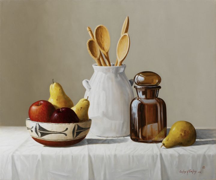 Digital Arts titled "Fruits and Spoons" by Carlos Reales, Original Artwork, Digital Painting