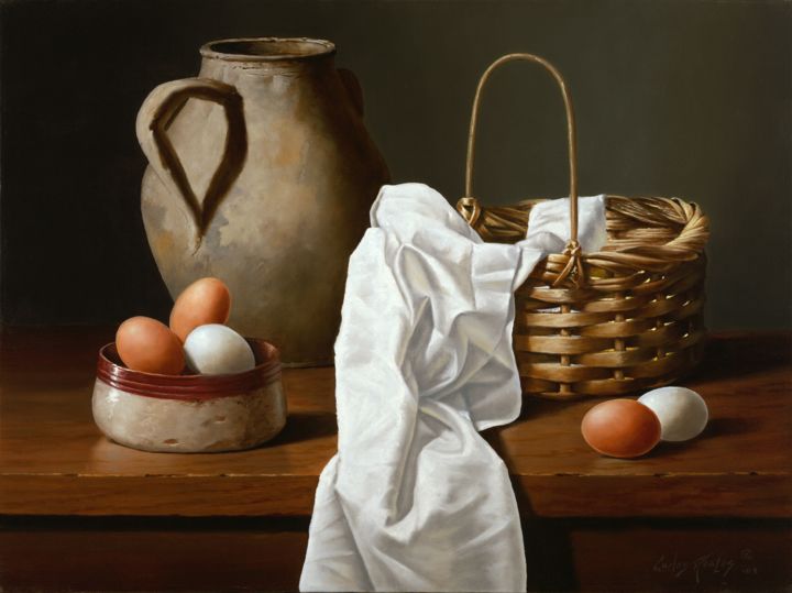 Digital Arts titled "Eggs and Basket" by Carlos Reales, Original Artwork, Digital Painting