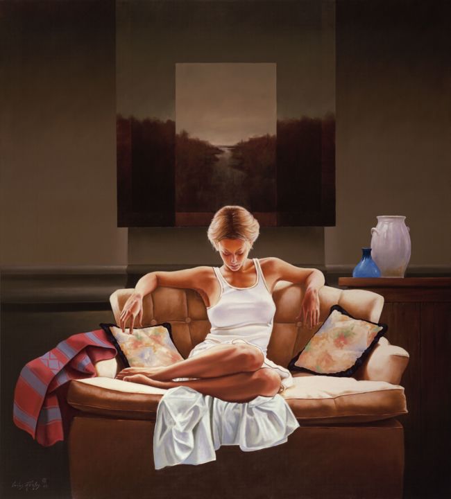 Arts numériques intitulée "Woman on Sofa" par Carlos Reales, Œuvre d'art originale, Peinture numérique