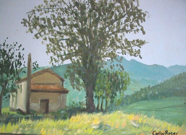 Painting titled "capilla en cangas d…" by Carlos Roces, Original Artwork