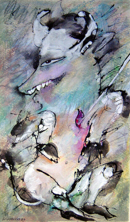Malerei mit dem Titel "Minotauro atingido" von Carlos Yasoshima, Original-Kunstwerk, Pastell