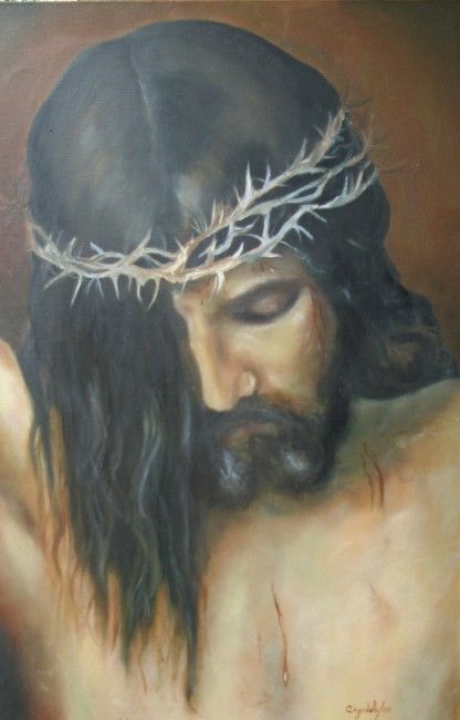 Pintura titulada "Detalle del Cristo…" por Carlos Alberto Agudelo Henao, Obra de arte original, Oleo