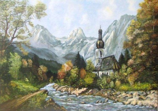 Painting titled "Paisaje en Austria" by Carlos Alberto Agudelo Henao, Original Artwork, Oil